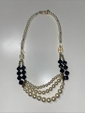 Pearl Style and Black Bead Multi-Strand Necklace